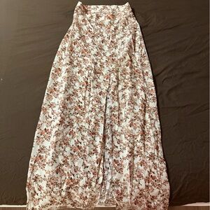 SHEIN Floral Maxi Skirt - White and Brown